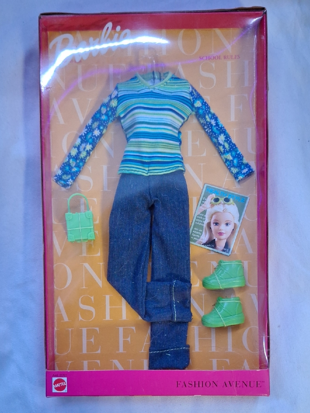 Vintage Barbie School Rules Striped Top Jeans Set - New